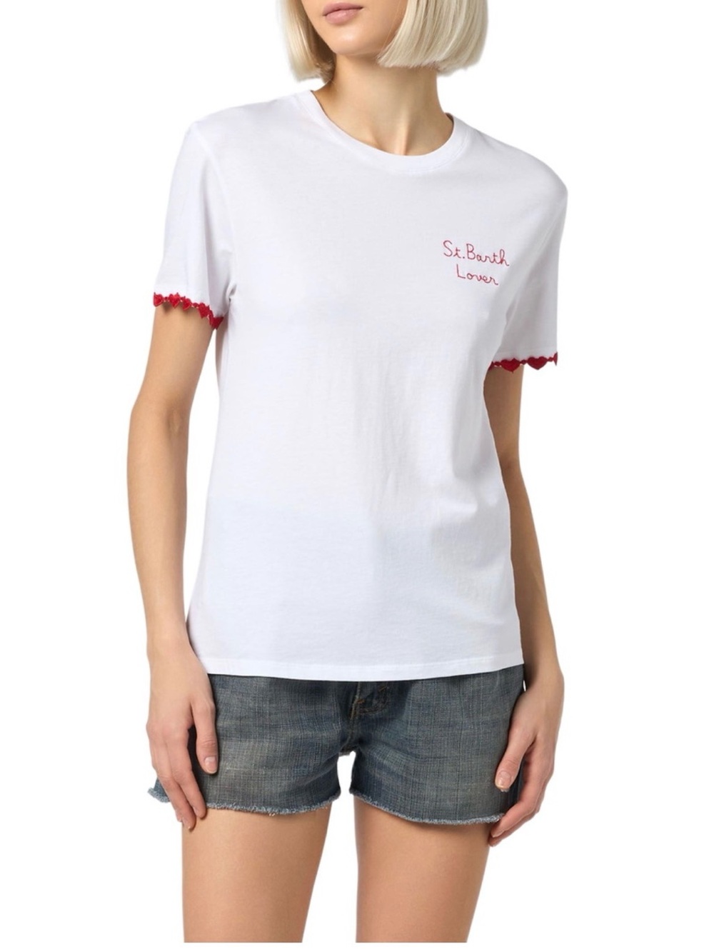 MC2 Saint Barth Wms Cotton Crew Emilie Embroidery Love Preppy Coastal Tee M